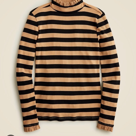 NWT J. Crew Black and Tan Striped Long Sleeve Top - Picture 2 of 4